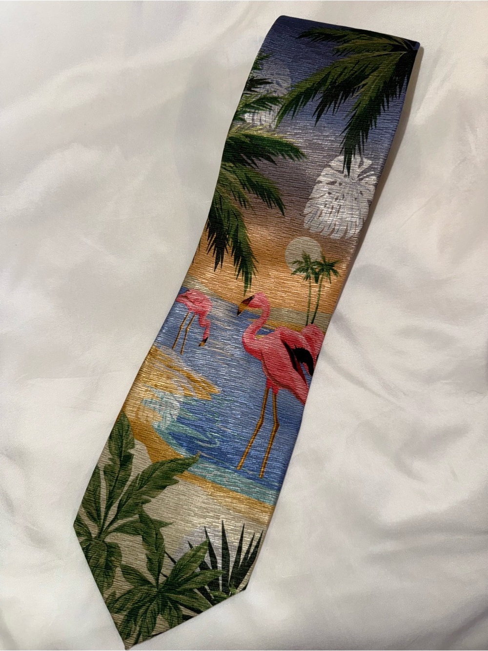 Tango Tropical Flamingo Art Silk Tie - Pink & Green